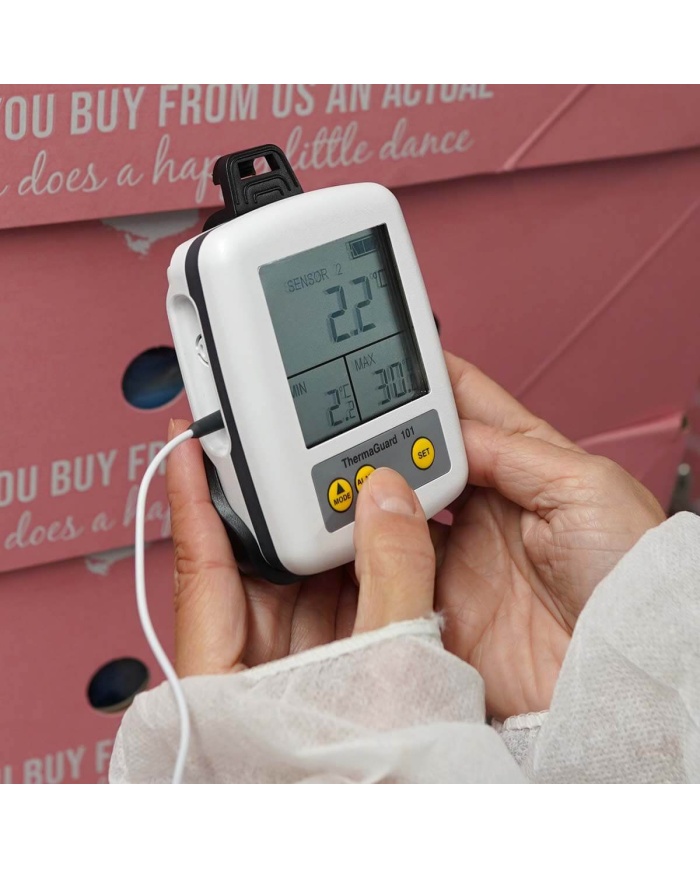 ETI Kyl & Frystermometer ThermaGuard® 101, med 1 st intern och 1 st extern givare med 2m kabel. Inkluderar UKAS kalibreringscertifikat för -18, 0°C.